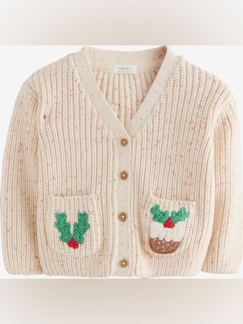 NEXT Ecru Holly Jolly Christmas Cardigan (3mths-10yrs)